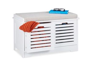 4052025294755 - Sitzbank mit Stauraum 2 Körbe gepolsterte Küchenbank Landhausstil Sitzkommode HxBxT 44 x 72 x 35 cm weiß - Relaxdays
