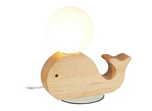 4052025294939 - Relaxdays - Nachttischlampe für Kinder Babyzimmer G9 7W Deko Holzwal Glaskugel Wal led Lampe 20x20x10 cm weiß-natur