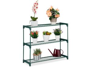 4052025295400 - Pflanzenregal 3 Ablagen für Blumen- & Pflanzentöpfe Indoor Metall & Kunststoff hbt 745x91x285 cm grün - Relaxdays