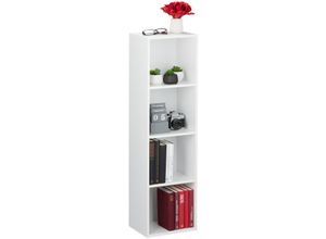 4052025295936 - Bücherregal 4 Fächer modernes Design Wohnzimmer Standregal schmal aus pb HxBxT 106 x 30 x 23 cm weiß - Relaxdays