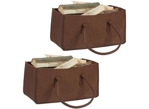 4052025296162 - Relaxdays - 2 x Kaminholztasche aus Filz tragbarer Feuerholzkorb faltbarer Zeitungshalter HxBxT 25 x 25 x 50 cm Filzkorb braun