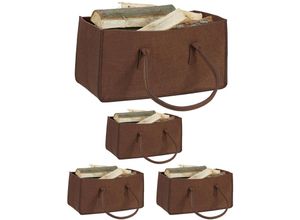 4052025296179 - Relaxdays - 4 x Kaminholztasche aus Filz tragbarer Feuerholzkorb faltbarer Zeitungshalter HxBxT 25 x 25 x 50 cm Filzkorb braun