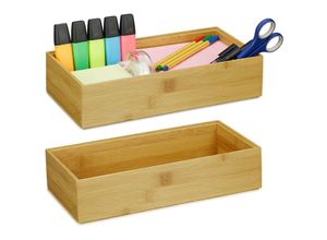 4052025296681 - Relaxdays - 2 x Ordnungsbox Bambus stapelbar natürliche Optik Aufbewahrungsbox Küche Bad Dekobox HxBxT 7 x 30 x 15 cm natur