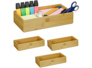 4052025296698 - Relaxdays - 4 x Ordnungsbox Bambus stapelbar natürliche Optik Aufbewahrungsbox Küche Bad Dekobox HxBxT 7 x 30 x 15 cm natur