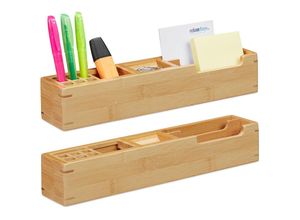 4052025296940 - Relaxdays - 2 x Schreibtisch Organizer Bambus 11 Fächer Aufbewahrungsbox Stifteköcher Büro Organizer HxBxT 6 x 32 x 7 cm natur