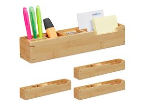 4052025296957 - Relaxdays - 4 x Schreibtisch Organizer Bambus 11 Fächer Aufbewahrungsbox Stifteköcher Büro Organizer HxBxT 6 x 32 x 7 cm natur