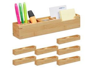 4052025296964 - Relaxdays - 8 x Schreibtisch Organizer Bambus 11 Fächer Aufbewahrungsbox Stifteköcher Büro Organizer HxBxT 6 x 32 x 7 cm natur