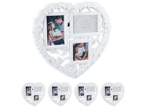 4052025297596 - Relaxdays - 5 x xl Herz Bilderrahmen Collage Bildergalerie Hoch- Querformat 10x10 10x15 Geschenk f Hochzeit Paare weiß