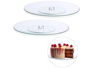 4052025298265 - Relaxdays - 2 x Tortenplatte 360º drehbar ∅ 30 cm zum Servieren & Dekorieren Kuchen runder Drehteller Glas transparent