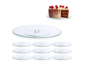 4052025298272 - Relaxdays - 10 x Tortenplatte 360º drehbar ∅ 30 cm zum Servieren & Dekorieren Kuchen runder Drehteller Glas transparent