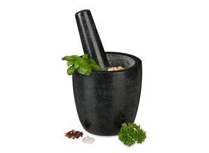 4052025299538 - Relaxdays - Granit Mörser mit Stößel robust & langlebig Gewürze Kräuter polierter Steinmörser ø 13 cm 500ml schwarz