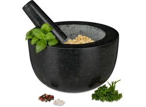 4052025299606 - Mörser mit Stößel Granit poliert für Gewürze und Kräuter 750 ml Volumen Steinmörser d 20 cm dunkelgrau - Relaxdays