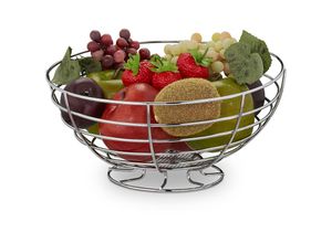 4052025300555 - Obstschale für Gemüse Brot & Obst stehend rund Küche modern Obstkorb Metall HxD 12 x 245 cm silber - Relaxdays