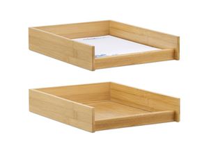 4052025300708 - 2 x Dokumentenablage Holz DIN A4 Papierfach Büro Schreibtisch flach Briefablage Bambus BxT 25x33 cm natur