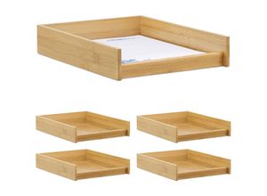 4052025300715 - Relaxdays - 5 x Dokumentenablage Holz din A4 Papierfach Büro Schreibtisch flach Briefablage Bambus BxT 25x33 cm natur