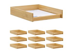 4052025300722 - Relaxdays - 10 x Dokumentenablage Holz din A4 Papierfach Büro Schreibtisch flach Briefablage Bambus BxT 25x33 cm natur