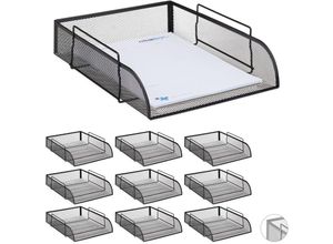 4052025300784 - Relaxdays - 10 x stapelbare Dokumentenablage Büro Briefablage aus Metall für din A4 Schreibtischablage BxT 26x335cm schwarz