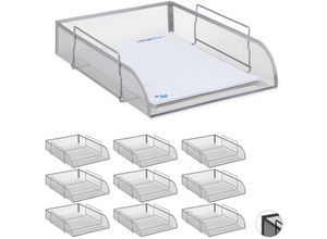 4052025300814 - 10 x stapelbare Dokumentenablage Büro Briefablage aus Metall für DIN A4 Schreibtischablage BxT 26x335 cm silber