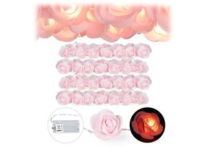 4052025301095 - Relaxdays - 4 x Rosen Lichterkette 20er led Lichterkette Batterie Hochzeit Verlobung & Valentinstag warmweiß Deko rosa