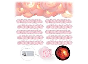 4052025301101 - Relaxdays - 10 x Rosen Lichterkette 20er led Lichterkette Batterie Hochzeit Verlobung & Valentinstag warmweiß Deko rosa