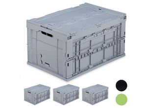 4052025301330 - Relaxdays - 4 x Profi Transportbox stabil Gewerbe Deckel hochwertiger Kunststoff Qualität 60 l HxBxT 325x585x395cm grau