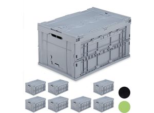 4052025301347 - Relaxdays - 8 x Profi Transportbox stabil Gewerbe Deckel hochwertiger Kunststoff Qualität 60 l HxBxT 325x585x395cm grau