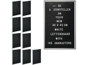 4052025301873 - Relaxdays - 10 x Letterboard je 145 Buchstaben Zahlen Sonderzeichen 45x30 cm Buchstabentafel zum Stecken Kunststoff silber