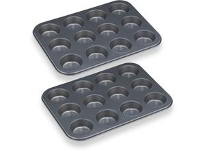 4052025308254 - Relaxdays Muffinform 2er Set 12er Muffinbleche antihaftbeschichtet Carbonstahl Muffins & Cupcakes Ø 65 cm grau