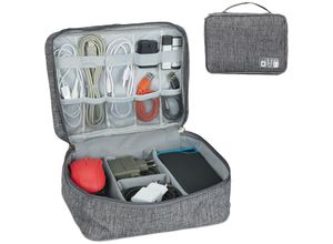 4052025308643 - Relaxdays - Kabeltasche Organizer für Ladekabel usb Stick pc Zubehör Stoff Kabelaufbewahrung HxBxT 11x25x20 cm grau