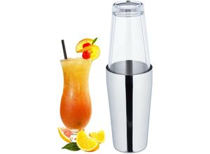 4052025308766 - Cocktail Shaker Boston 2-teiliger Cocktailmixer 400 & 600 ml Edelstahl & Glas Profi silber transparent - Relaxdays