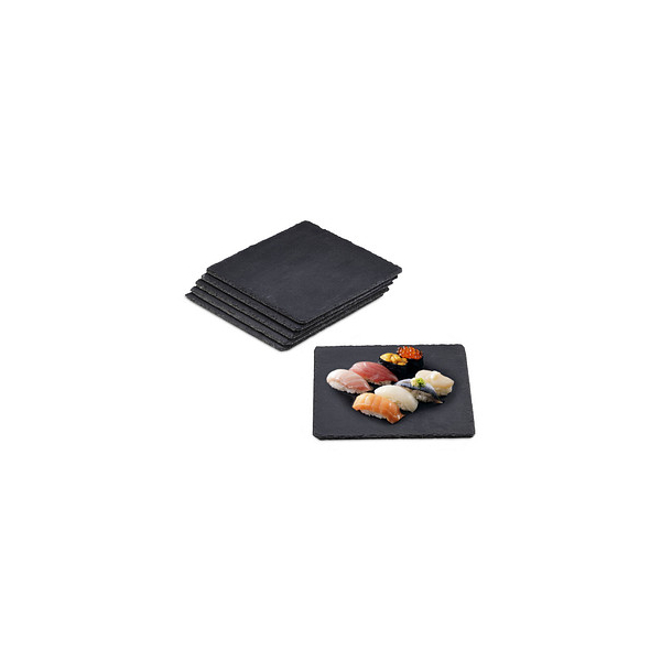 4052025308803 - Schieferplatte 6er Set 25 x 25 cm zum Servieren & Beschriften Buffet Servierplatte quadratisch anthrazit - Relaxdays