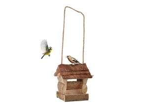 4052025310059 - Relaxdays Vogelfutterhaus naturbelassen handgefertigt Deko für Balkon und Garten Holz HxBxT 15 x 12 x 15 cm natur