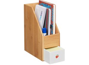 4052025310677 - Relaxdays Stehsammler für A4 Papier Büro Organizer Bambus MDF Zeitschriftensammler HxBxT 30 x 12 x 23 cm natur-weiß