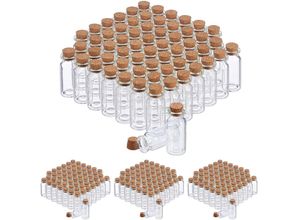 4052025311148 - Relaxdays - 240 x Glasfläschchen mit Korken Mini Fläschchen für Öl Gewürze Kräuter Sand 10 ml Deko Fäschchen transparent