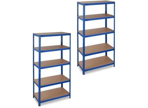 4052025311223 - 2 x Schwerlastregal Traglast 875 kg 5 Ebenen zum Stecken Keller Garage HxBxT 180 x 90 x 45 cm Stahl & MDF blau