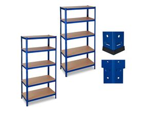 4052025311254 - Relaxdays - 2 x Schwerlastregal Traglast 1325 kg 5 Ebenen zum Stecken Keller Garage Stahl HxBxT 180 x 90 x 45 cm blau