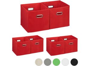 4052025312930 - Relaxdays - 6 x Aufbewahrungsbox Regalkorb ohne Deckel Faltkiste mit Griff Regalbox faltbar Stoffbox quadratisch 30 cm rot