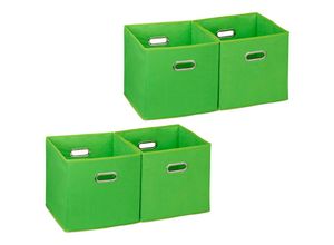 4052025312985 - Relaxdays - 4 x Aufbewahrungsbox Regalkorb ohne Deckel Faltkiste mit Griff Regalbox faltbar Stoffbox quadratisch 30 cm grün