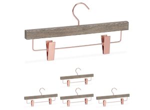 4052025313760 - Hosenbügel 5er Set edle Clip Kleiderbügel für Röcke Hosen Klemmbügel mit Klammern gemasert grau-rosegold - Relaxdays