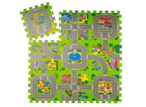 4052025314316 - Puzzlematte Straße 9-teilige Spielmatte für Kinder & Babys schadstofffrei eva Schaumstoff 90 x 90 cm bunt - Relaxdays