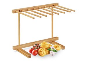 4052025314651 - Nudeltrockner 8 Stangen lange Pasta platzsparend trocknen faltbar Nudelständer Bambus 28 cm hoch natur - Relaxdays