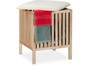 4052025315047 - Wäschekorb mit Sitz Badhocker mit Stauraum 40 l Wäschesammler Holz Stoff hbt 51 x 41 x 41 cm natur weiß - Relaxdays