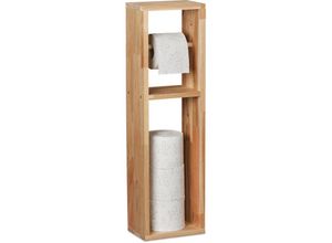 4052025315078 - Relaxdays Toilettenpapierhalter Walnuss Holz zur Wandmontage oder stehend Ersatzrollenhalter HxBxT 70x20x13 cm natur