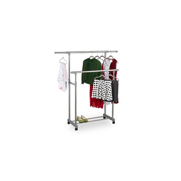 4052025315269 - Relaxdays - Kleiderständer mit 2 Kleiderstangen Garderobe auf Rollen verstellbar Höhe 95-165cm Breite 94-160cm silber