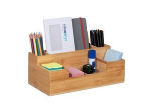 4052025316075 - Relaxdays Schreibtisch Organizer 7 Fächer Bambus-Organizer Büro Küche Bad Tischorganizer HBT 11x30x15cm natur