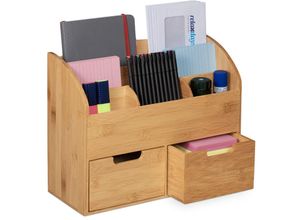 4052025316129 - Relaxdays - Schreibtisch Organizer 6 Fächer 2 Schubladen für Büroutensilien Bambus Briefablage 26x33x135 cm natur