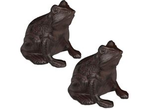 4052025317546 - 2 x Gartenfigur Frosch sitzend aus Gusseisen antike Optik wetterfest Gartendeko Balkon Froschfigur braun