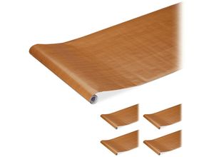 4052025317959 - Relaxdays - 5 x Klebefolie für DIYs Renovierungen Möbel & Küche Dekofolie selbstklebend Holzoptik pvc 45x200 cm braun