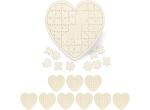 4052025318451 - Relaxdays - 10 x xxl Herzpuzzle Gästebuch für Hochzeit Taufe & Geburtstag 49 Teile zum Beschriften Holz BxT 45 x 45 cm natur