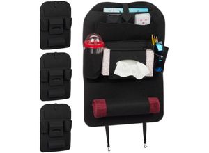 4052025319625 - Relaxdays - 4 x Rücksitz Organizer große Rücksitztasche aus Filz für Kinder je 7 Fächer Rücklehnenschutz fürs Auto schwarz